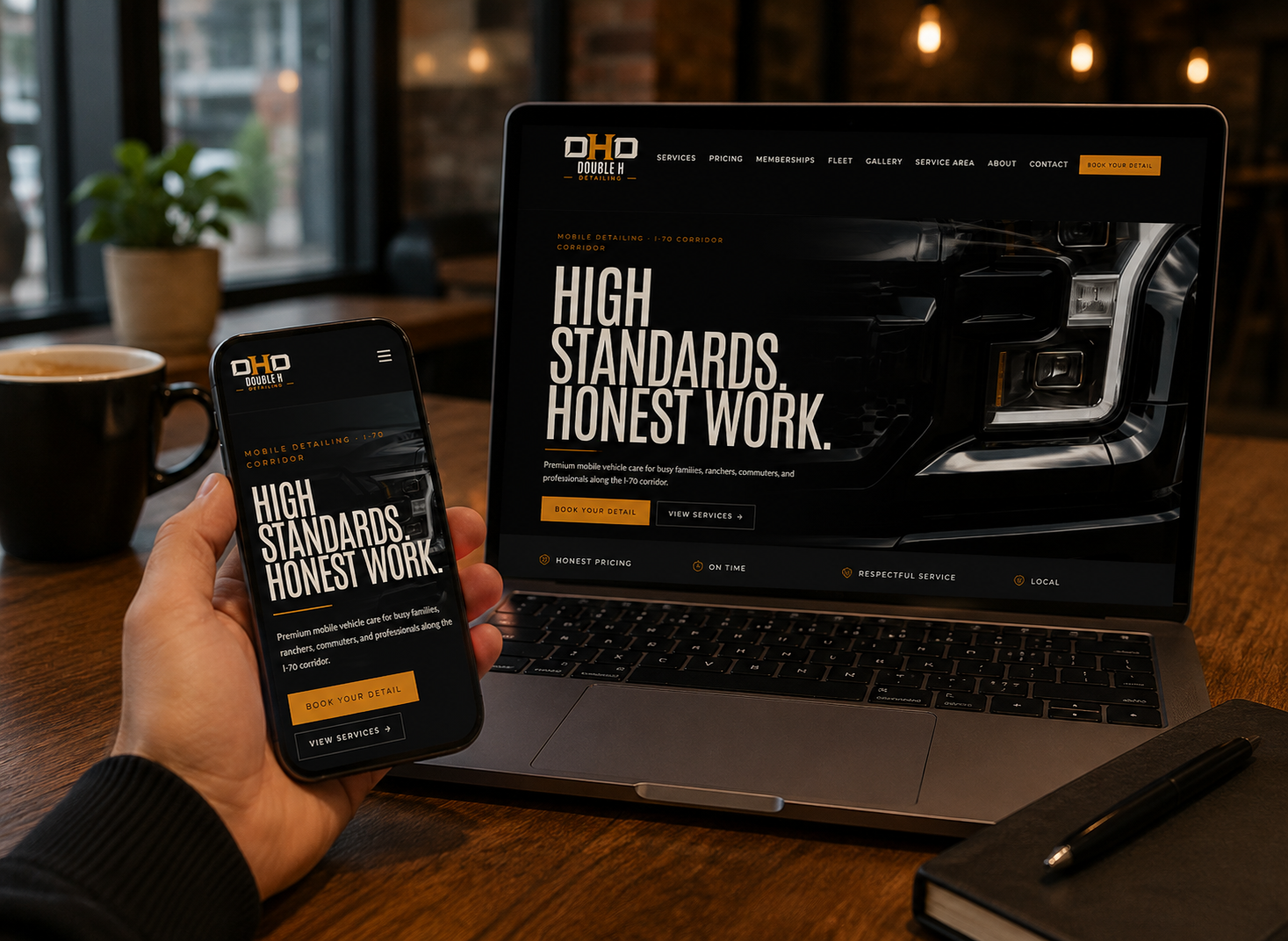 Double H Detailing website shown on laptop and phone